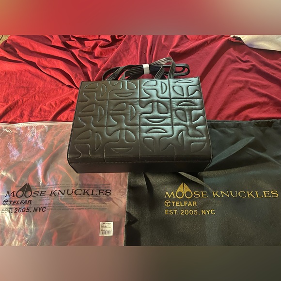 Brand new unused Black Medium Mooseknuckle X Telfar collab leather tote bag - Picture 2 of 4